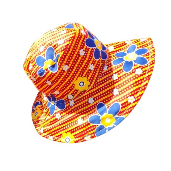 1970's Retro Groovy Orange Flower Cotton Hong Kong One Size Fits All Sun Hat EUC - Picture 2 of 9